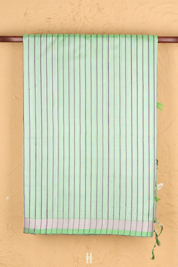 Soft Silk Saree In Mint Green With Stripes Design