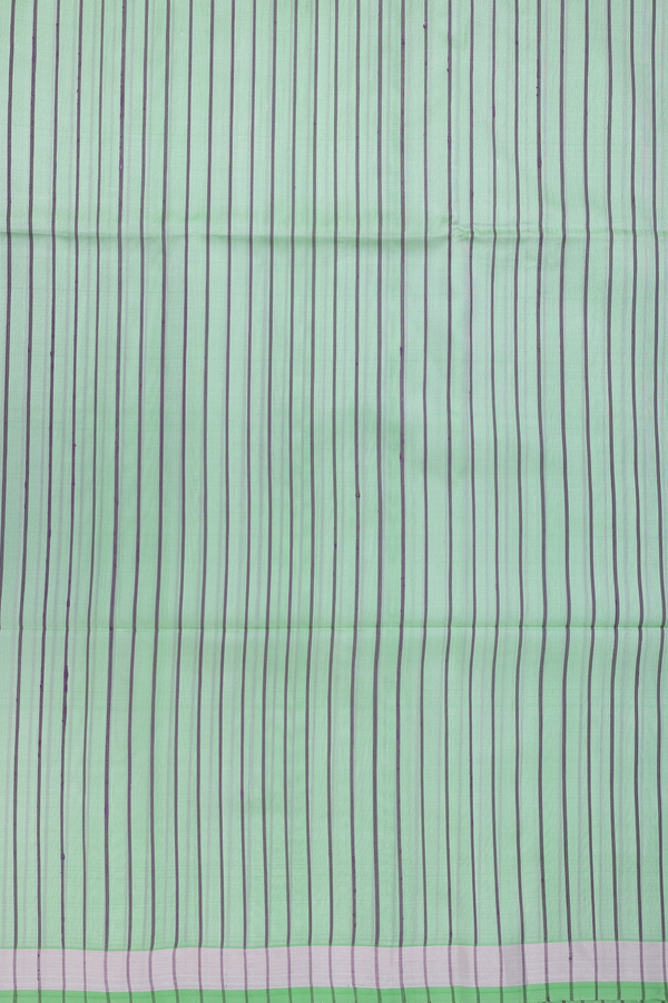 Soft Silk Saree In Mint Green With Stripes Design