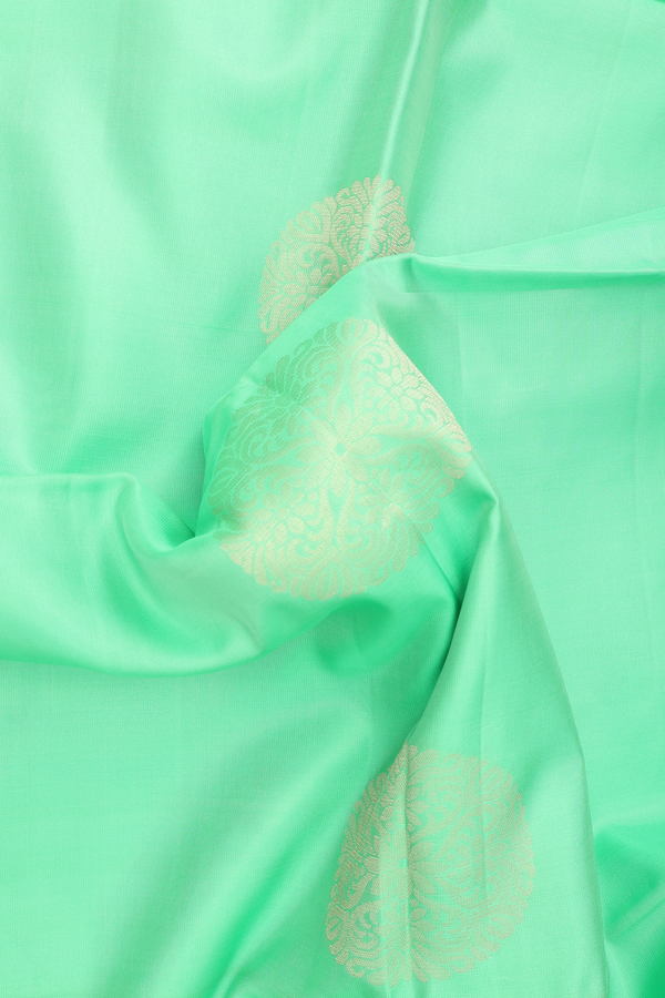 Soft Silk Saree In Mint Green With Zari Motifs
