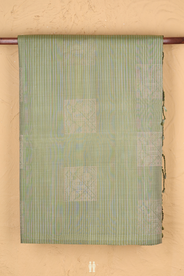 Soft Silk Saree In Moss Green Along Stripes With Motifs