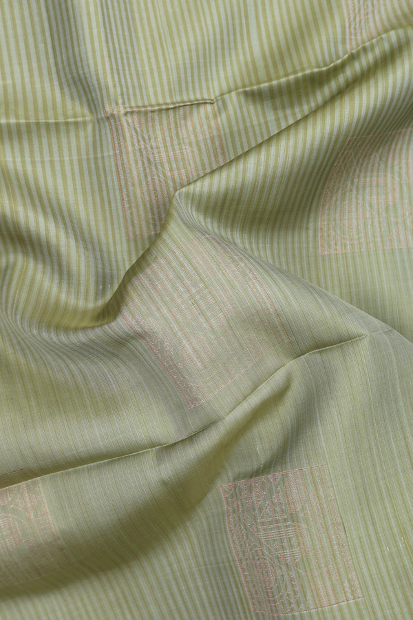 Soft Silk Saree In Moss Green Along Stripes With Motifs