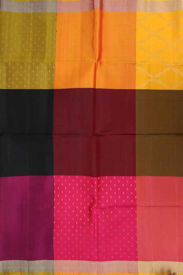 Soft Silk Saree In Multicolor With Checks Design