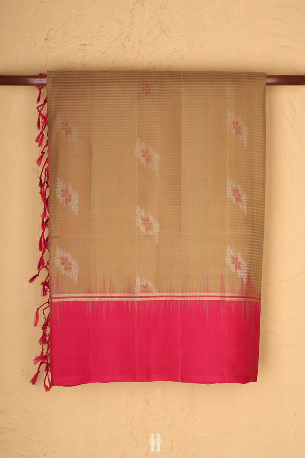 Soft Silk Saree In Mustard Brown With Leaf Buttas