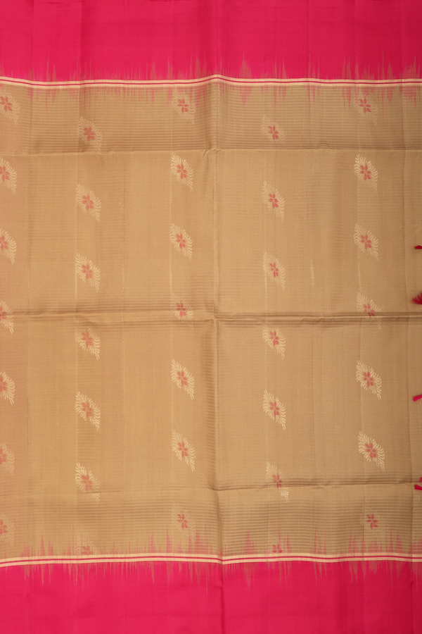 Soft Silk Saree In Mustard Brown With Leaf Buttas