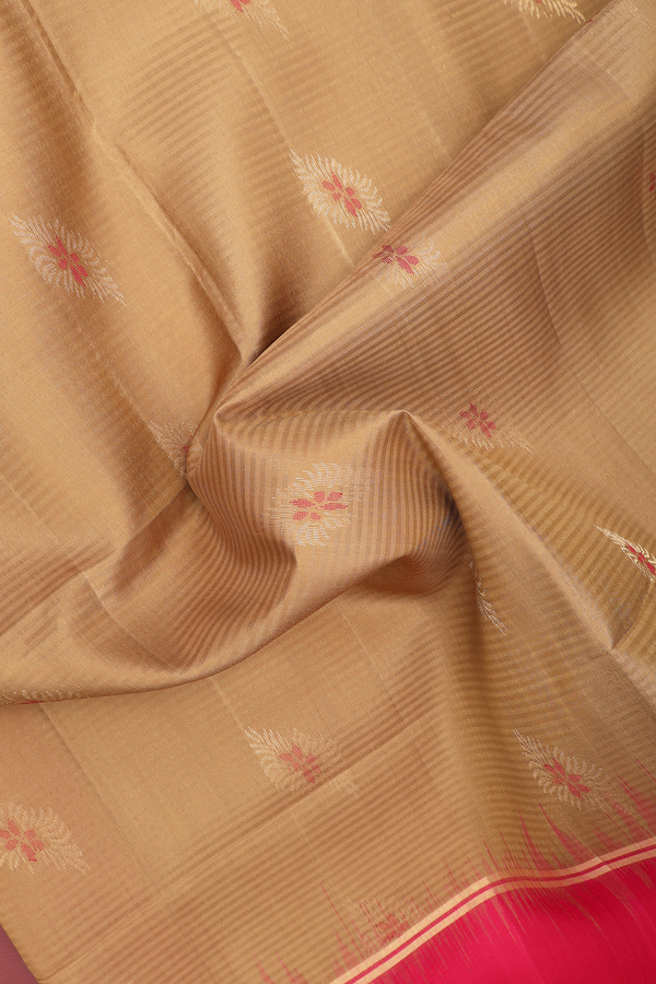Soft Silk Saree In Mustard Brown With Leaf Buttas