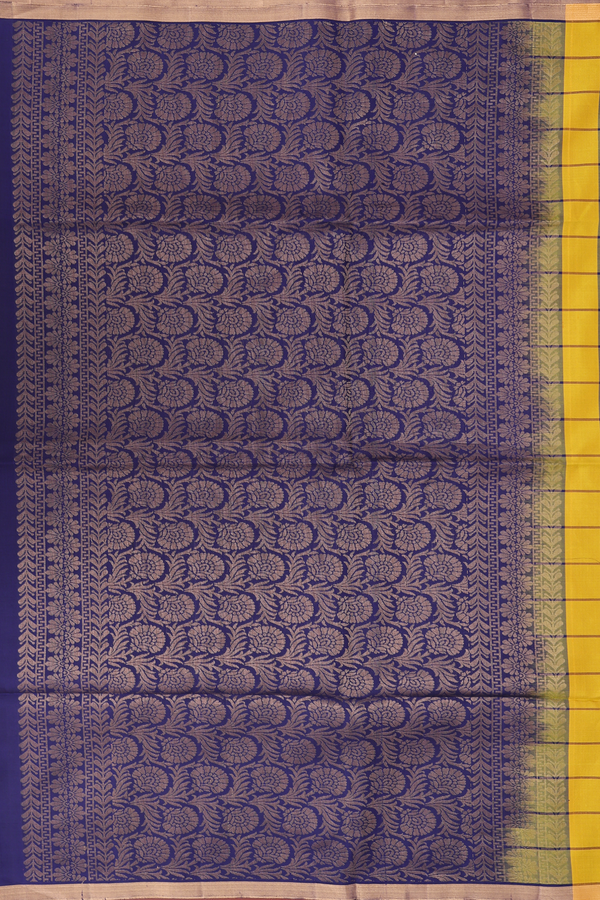 Soft Silk Saree In Mustard Yellow Along Checks With Buttas