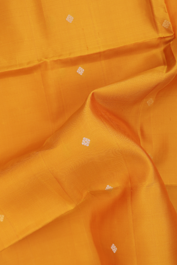 Soft Silk Saree In Mustard Yellow With Floral Buttas