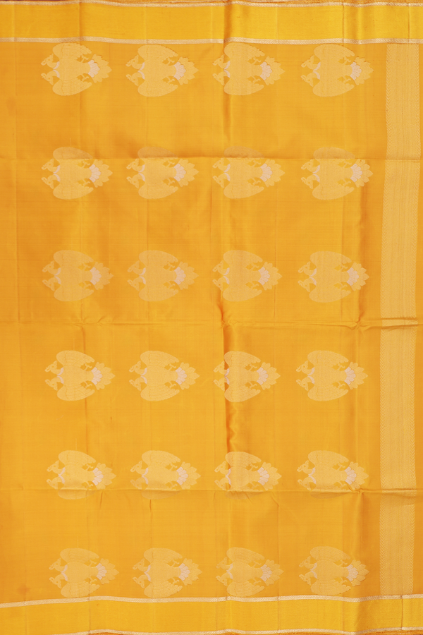 Soft Silk Saree In Mustard Yellow With Floral Buttas