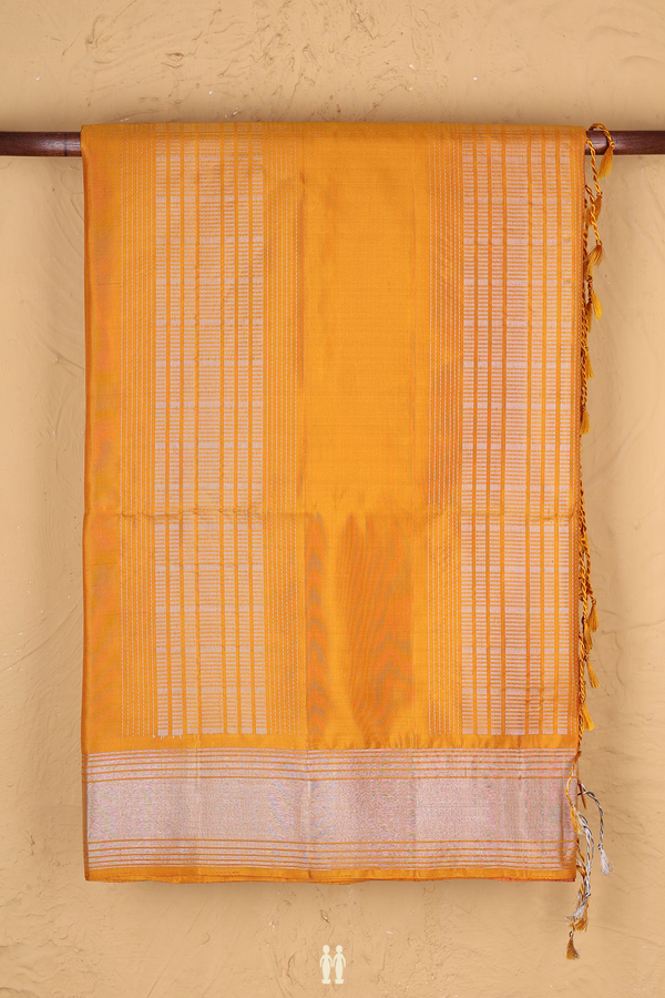 Soft Silk Saree In Mustard Yellow With Stripes Design