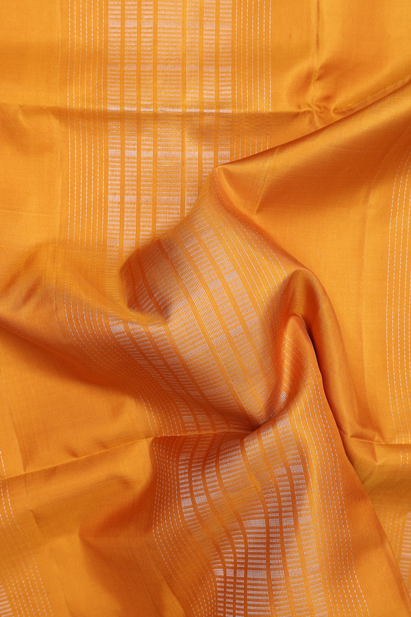 Soft Silk Saree In Mustard Yellow With Stripes Design