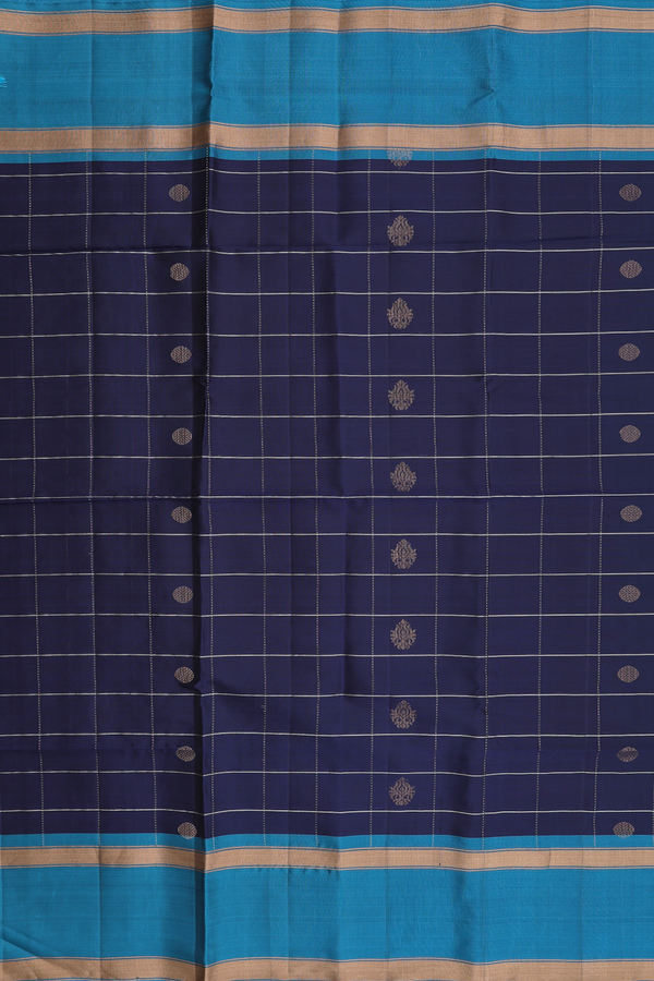 Soft Silk Saree In Navy Blue With Checks Design