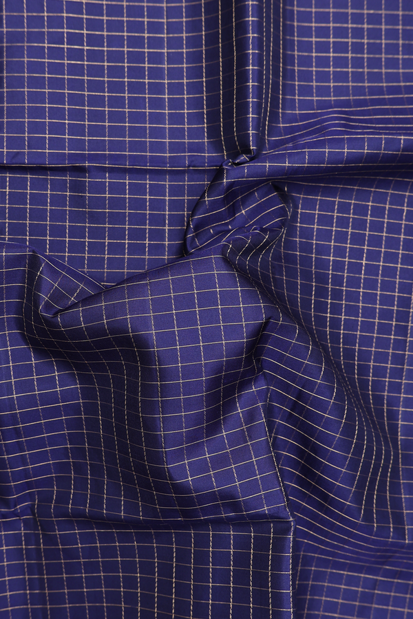 Soft Silk Saree In Navy Blue With Checks Design