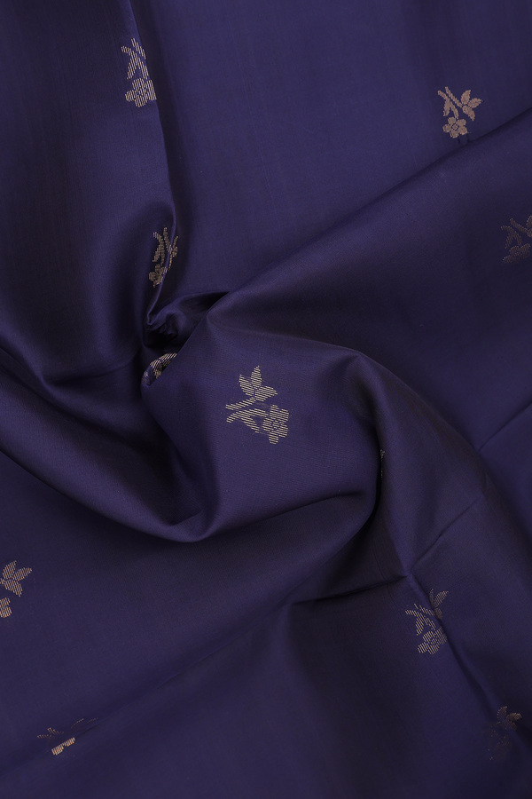 Soft Silk Saree In Navy Blue With Floral Buttas