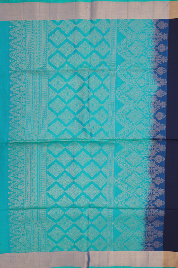 Soft Silk Saree In Navy Blue With Floral Motifs