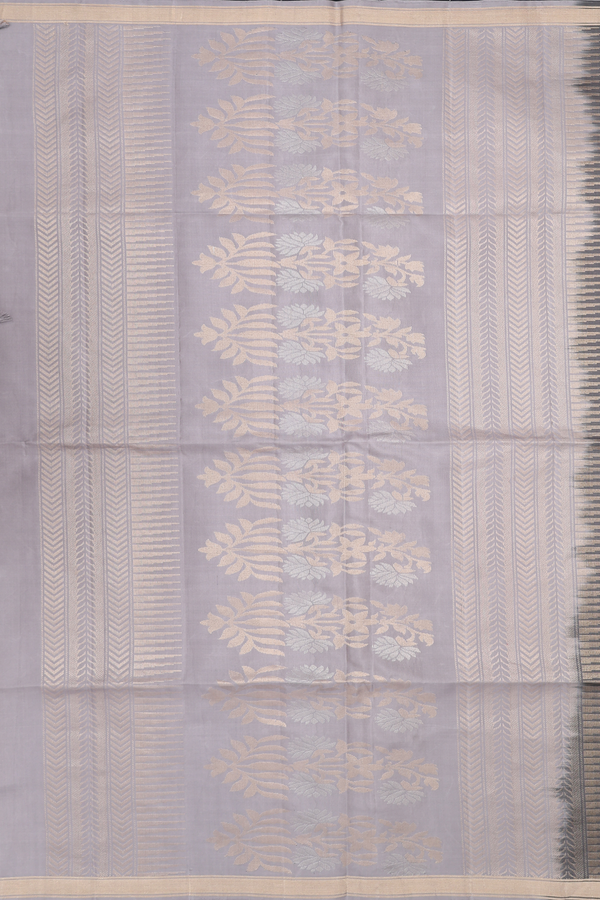 Soft Silk Saree In Navy Blue With Floral Motifs