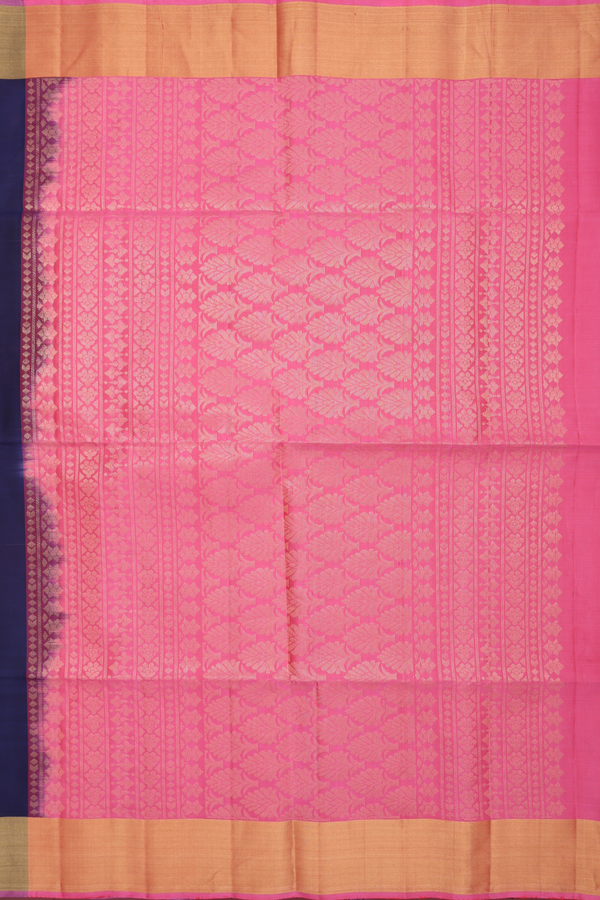 Soft Silk Saree In Navy Blue With Floral Zari Motifs