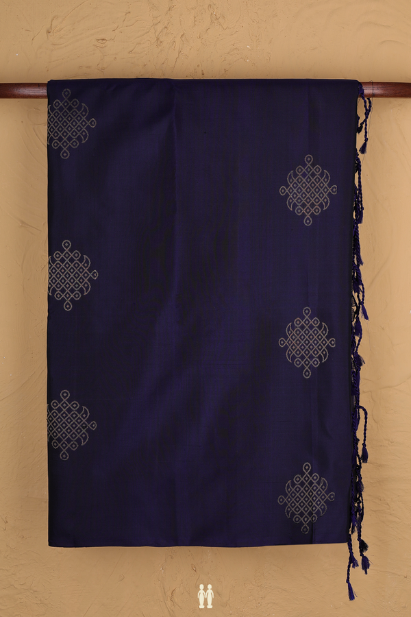 Soft Silk Saree In Navy Blue With Kolam Design
