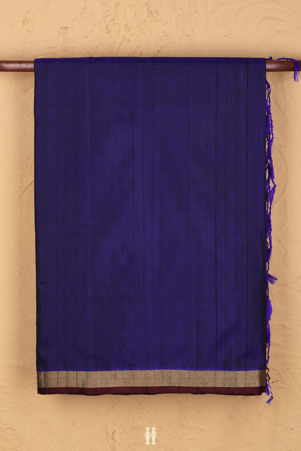 Soft Silk Saree In Navy Blue With Self Stripes Design