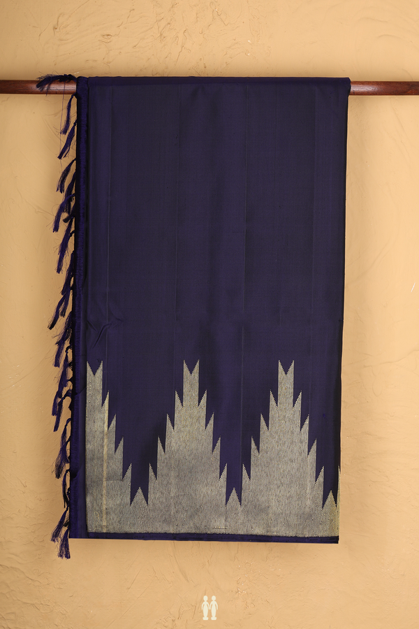 Soft Silk Saree In Navy Blue With Temple Border