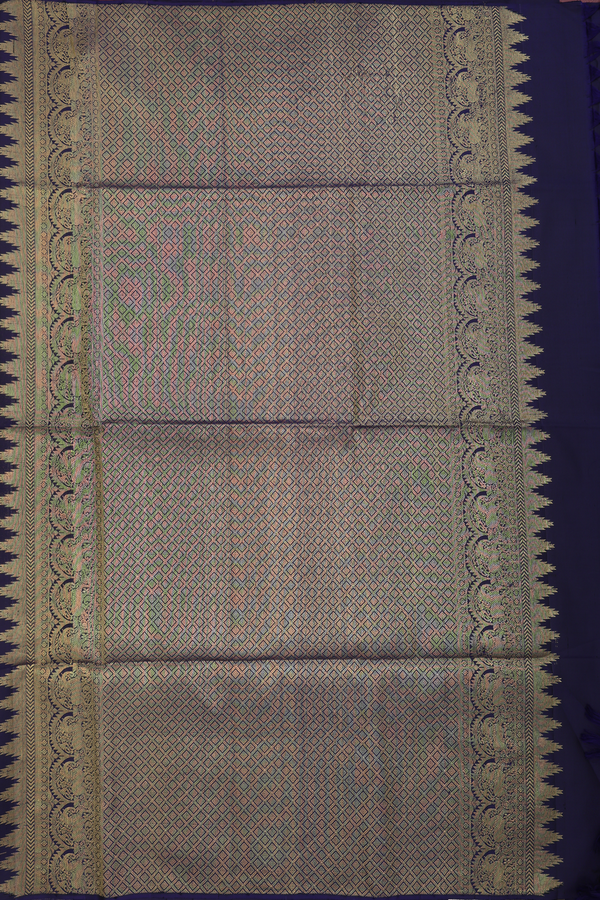 Soft Silk Saree In Navy Blue With Temple Border