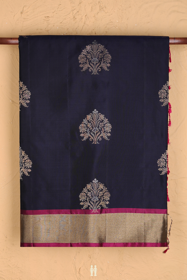 Soft Silk Saree In Navy Blue With Tree Motifs