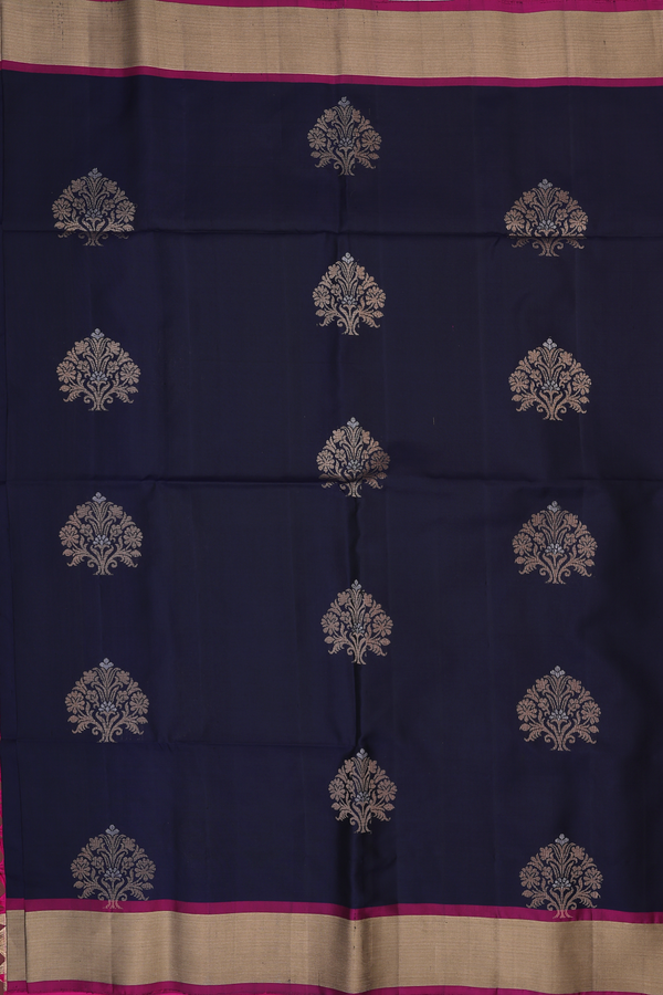Soft Silk Saree In Navy Blue With Tree Motifs