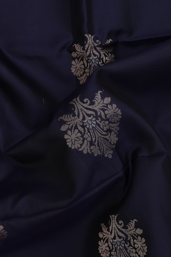 Soft Silk Saree In Navy Blue With Tree Motifs