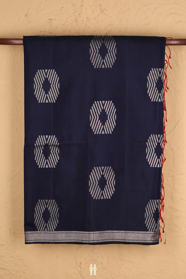 Soft Silk Saree In Navy Blue With Zari Motifs