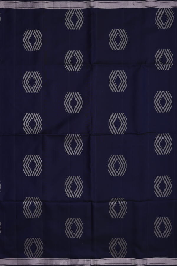 Soft Silk Saree In Navy Blue With Zari Motifs