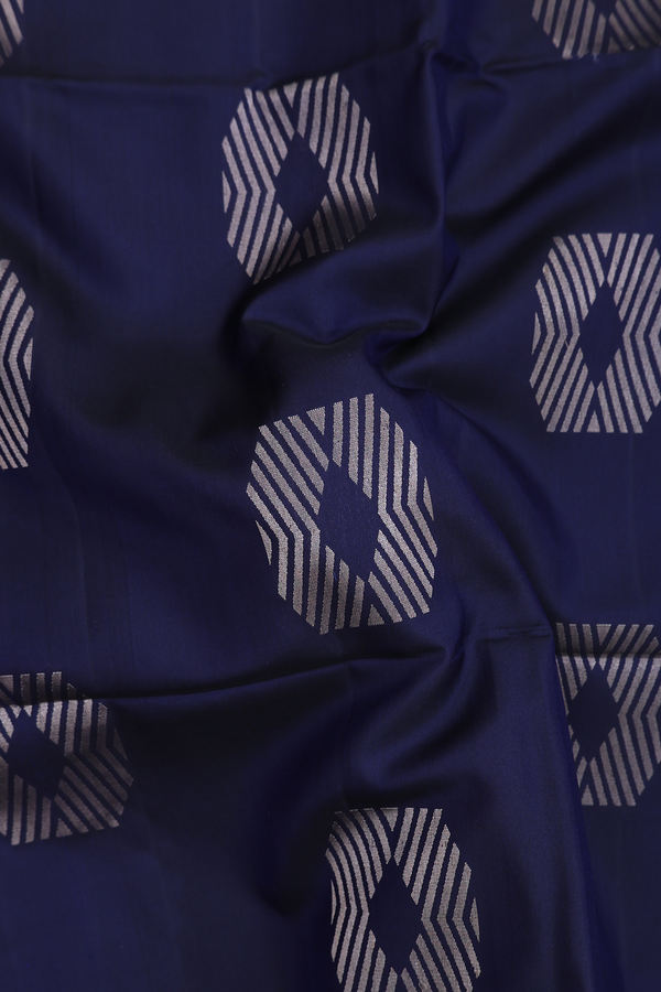Soft Silk Saree In Navy Blue With Zari Motifs