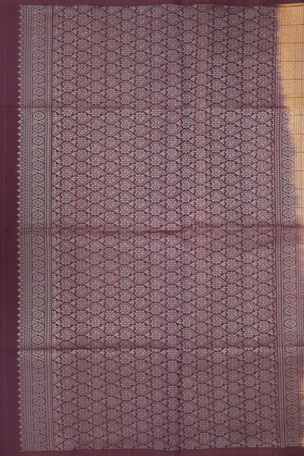 Soft Silk Saree In Honey Orange Along Checks With Buttas