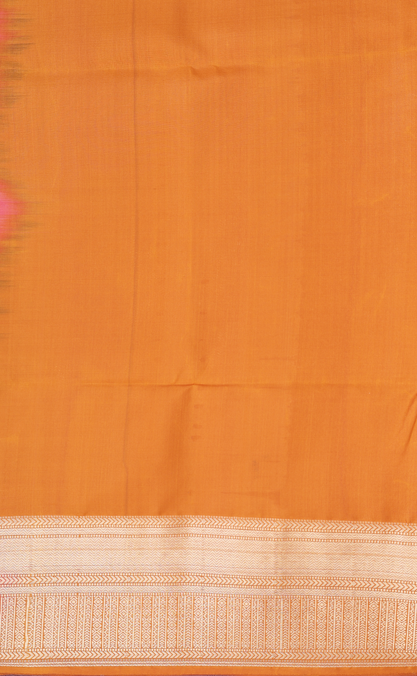 Soft Silk Saree In Ochre Orange With Allover Design
