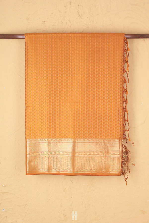 Soft Silk Saree In Ochre Orange With Allover Design