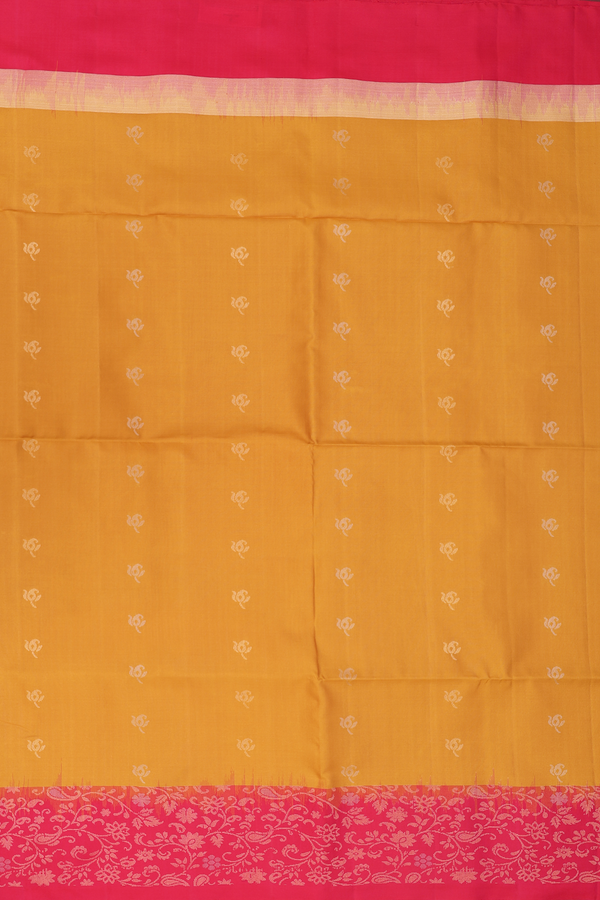 Soft Silk Saree In Ochre Orange With Floral Buttas