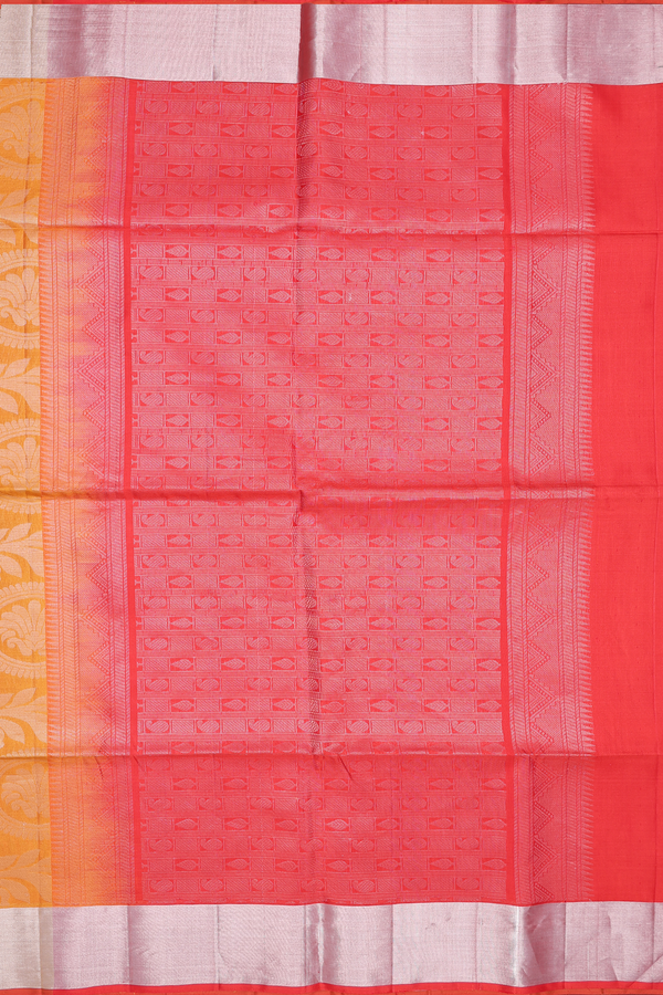 Soft Silk Saree In Ochre Orange With Floral Design