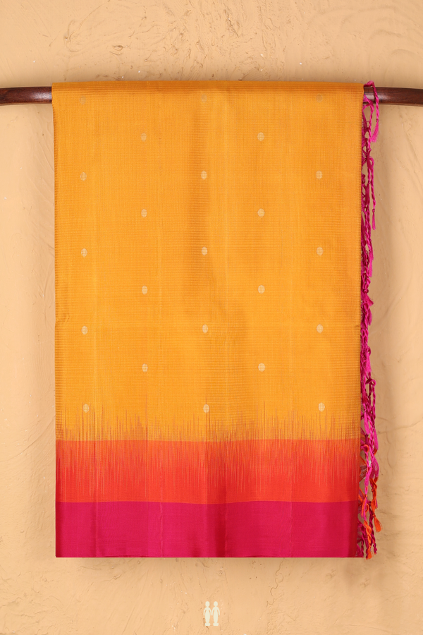 Soft Silk Saree In Ochre Orange With Zari Buttas