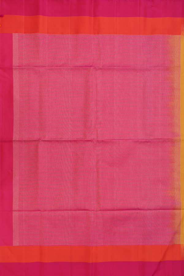 Soft Silk Saree In Ochre Orange With Zari Buttas