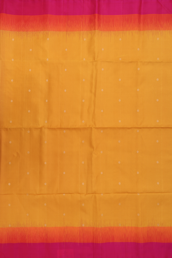 Soft Silk Saree In Ochre Orange With Zari Buttas