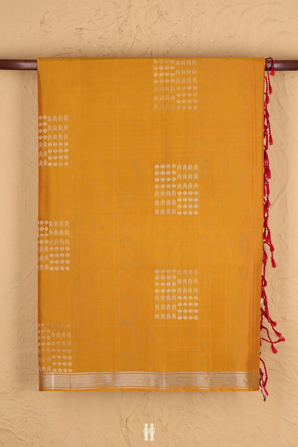 Soft Silk Saree In Ochre Orange With Zari Design