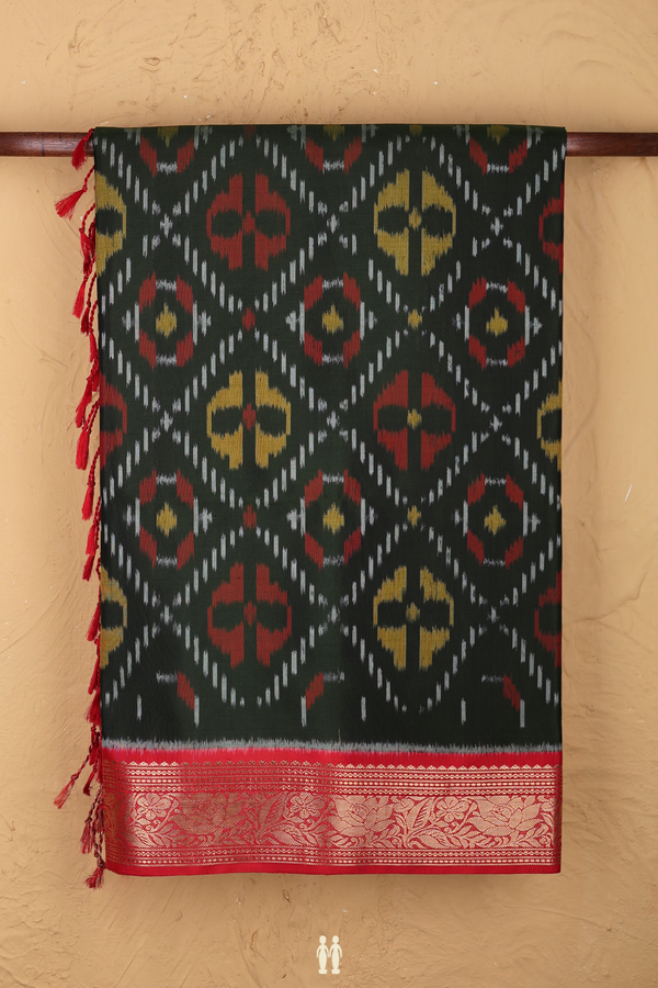Soft Silk Saree In Olive Green With Diamond Design