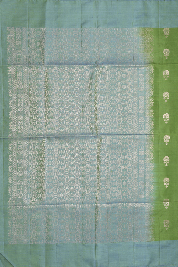 Soft Silk Saree In Fern Green With Floral Buttas