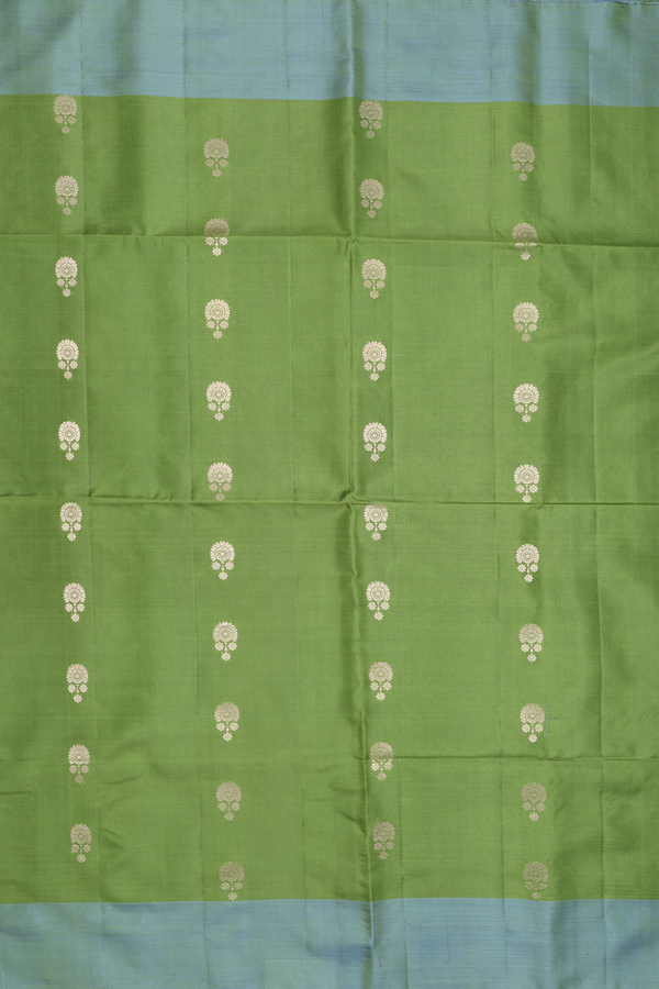 Soft Silk Saree In Fern Green With Floral Buttas