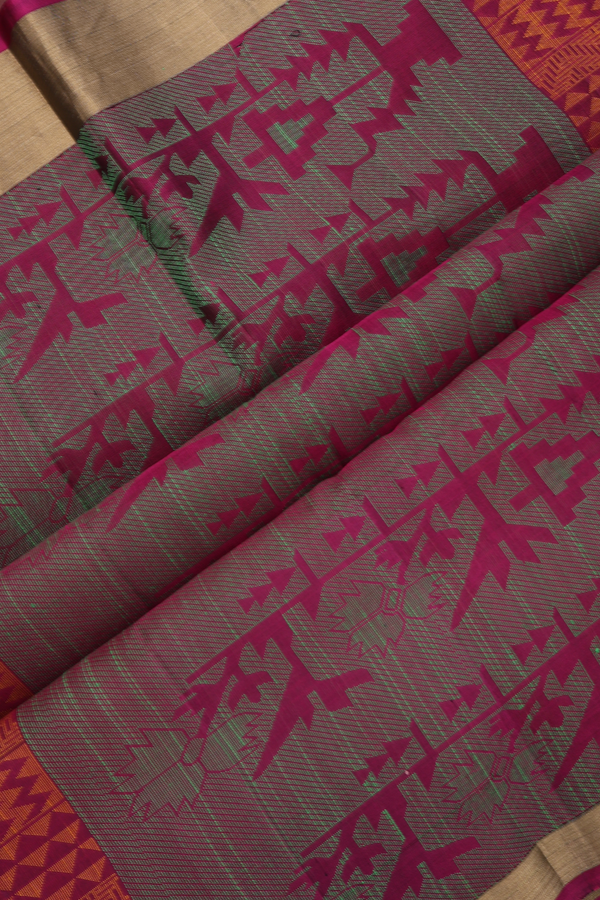 Soft Silk Saree In Olive Green With Threadwork Buttas
