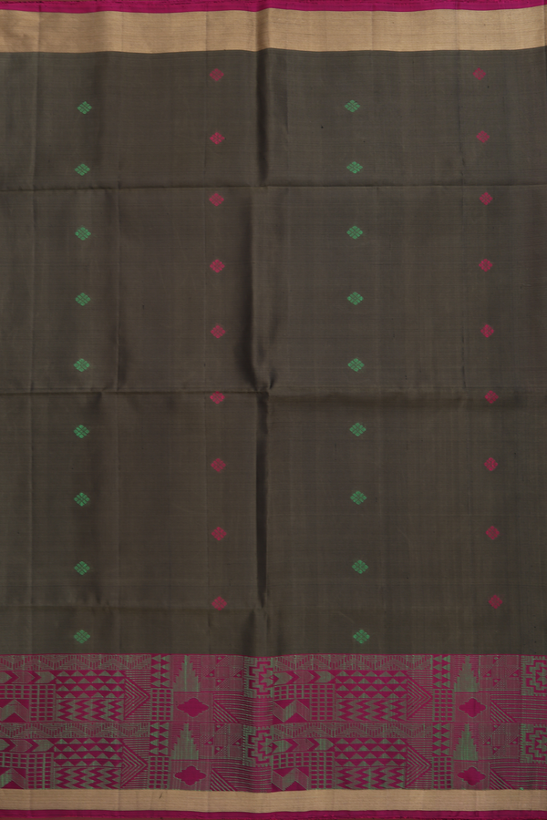Soft Silk Saree In Olive Green With Threadwork Buttas
