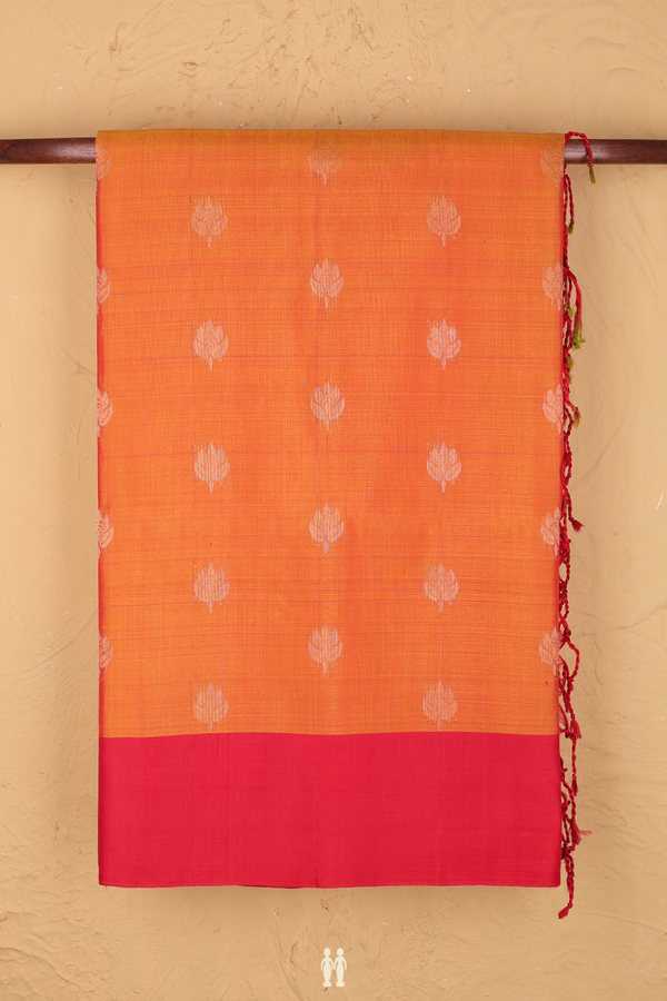 Soft Silk Saree In Orange With Floral Buttas