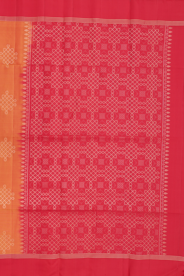 Soft Silk Saree In Orange With Kolam Buttas