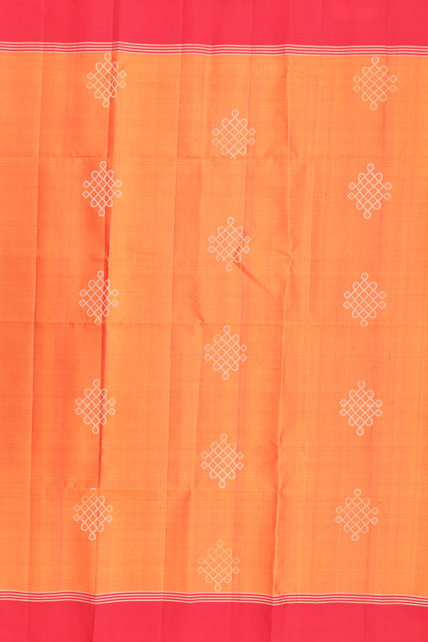 Soft Silk Saree In Orange With Kolam Buttas