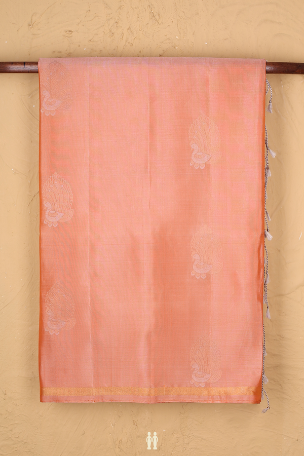 Soft Silk Saree In Orange With Peacock Motifs