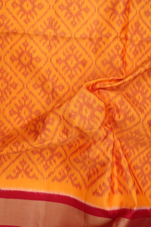 Soft Silk Saree In Orange With Printed Design
