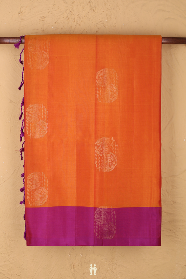 Soft Silk Saree In Orange With Zari Design